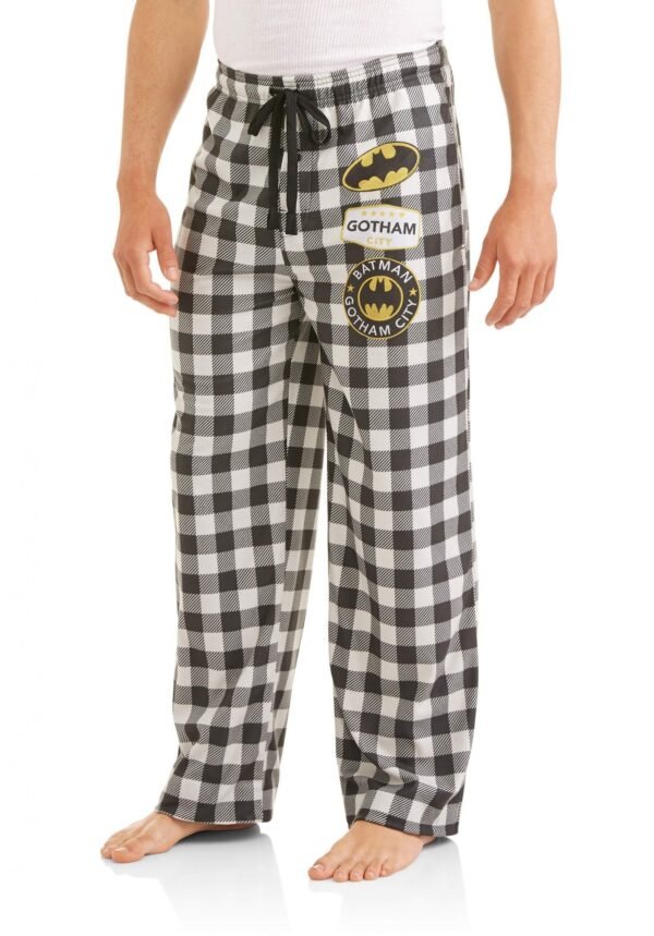 BATMAN BLACK AND WHITE BUFFALO PLAID JERSEY LOUNGE PAJAMA PANTS