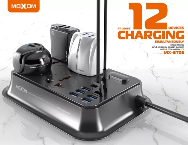 MOXOM Power Socket 6 USB Ports 2 Type C PD Charger Extension - (2 Meters Cord) - Image 10