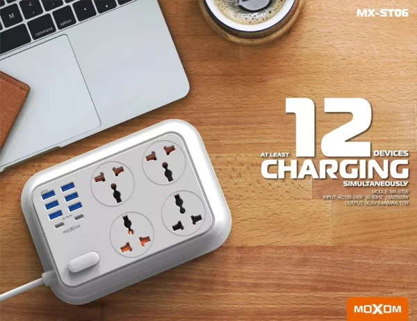 MOXOM Power Socket 6 USB Ports 2 Type C PD Charger Extension - (2 Meters Cord) - Image 7